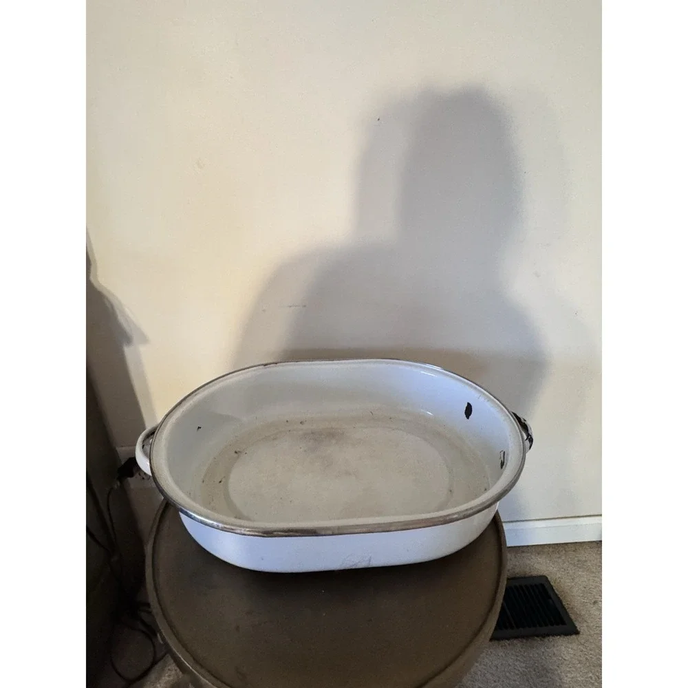 Large Antique Vintage Enamelware Roasting Pan Two Pc Set